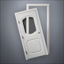 modern thin-frame Fancy Carrara Window Door with fancy-profile frame and brass hardware, shown split open in front view