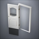 modern thin-frame Fancy Carrara Window Door with fancy-profile frame and brass hardware, shown open with the removable pane separated in perspective view