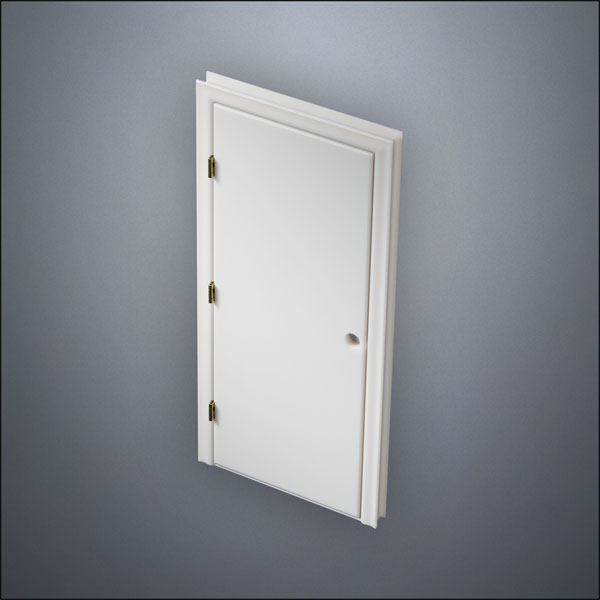 modern thin-frame Plain Door with fancy-profile frame and brass hardware, shown closed in perspective view