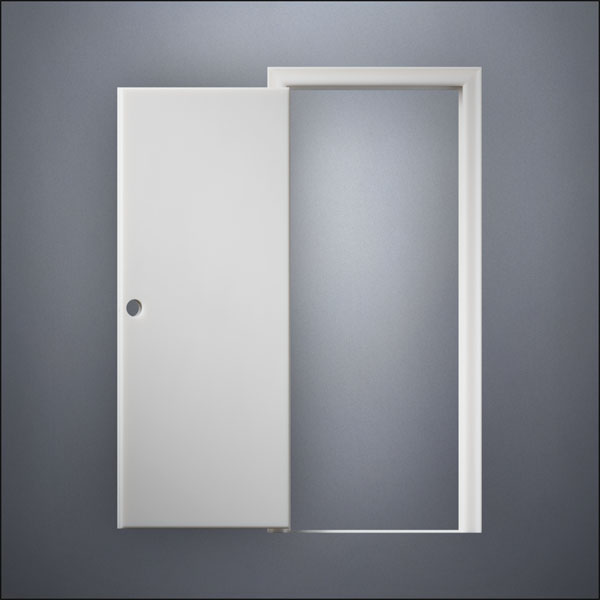 modern thin-frame Plain Door with fancy-profile frame and brass hardware, shown open in front view