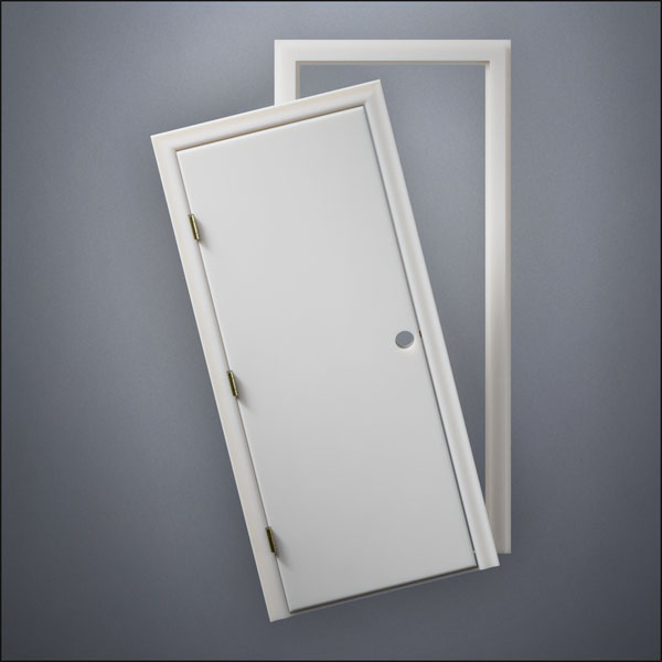 modern thin-frame Plain Door with fancy-profile frame and brass hardware, shown split open in front view