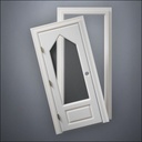 classic thick-frame 3/4 Steepled Window Door with fancy-profile frame and brass hardware, shown split open in front view