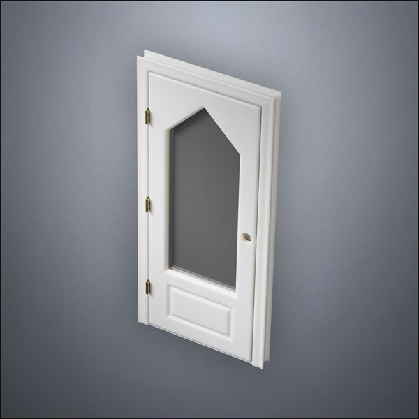 modern thin-frame 3/4 Steepled Window Door with fancy-profile frame and brass hardware, shown closed in perspective view