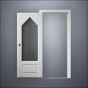 modern thin-frame 3/4 Steepled Window Door with fancy-profile frame and brass hardware, shown open in front view