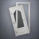 modern thin-frame 3/4 Steepled Window Door with fancy-profile frame and brass hardware, shown split open in front view