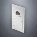 classic thick-frame Porthole Window Door with fancy-profile frame and brass hardware, shown closed in perspective view
