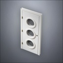 modern thin-frame Triple Porthole Window Door with fancy-profile frame and brass hardware, shown closed in perspective view