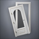classic thick-frame 3/4 Rounded Window Door with fancy-profile frame and brass hardware, shown split open in front view