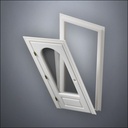 classic thick-frame 3/4 Rounded Window Door with fancy-profile frame and brass hardware, shown split open in perspective view