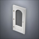 modern thin-frame 3/4 Rounded Window Door with fancy-profile frame and brass hardware, shown closed in perspective view