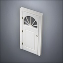 classic thick-frame Semi-Circular Window Door with fancy-profile frame and brass hardware, shown closed in perspective view