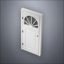 modern thin-frame Semi-Circular Window Door with fancy-profile frame and brass hardware, shown closed in perspective view