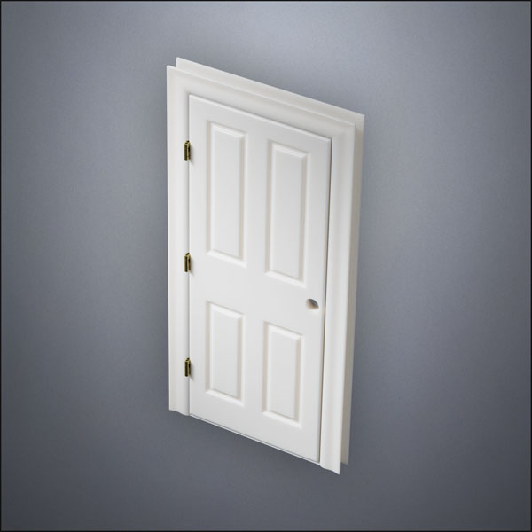 classic thick-frame Split Carrara Door with fancy-profile frame and brass hardware, shown closed in perspective view