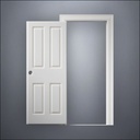classic thick-frame Split Carrara Door with fancy-profile frame and brass hardware, shown open in front view