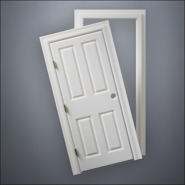 classic thick-frame Split Carrara Door with fancy-profile frame and brass hardware, shown split open in front view
