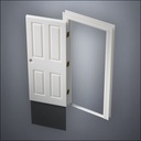 classic thick-frame Split Carrara Door with fancy-profile frame and brass hardware, shown open with the removable pane separated in perspective view