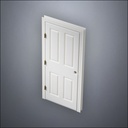 modern thin-frame Split Carrara Door with fancy-profile frame and brass hardware, shown closed in perspective view