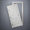 modern thin-frame Split Carrara Door with fancy-profile frame and brass hardware, shown split open in front view