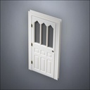 classic thick-frame Steepled Rutherford Window Door with fancy-profile frame and brass hardware, shown closed in perspective view
