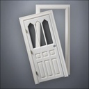 classic thick-frame Steepled Rutherford Window Door with fancy-profile frame and brass hardware, shown split open in front view