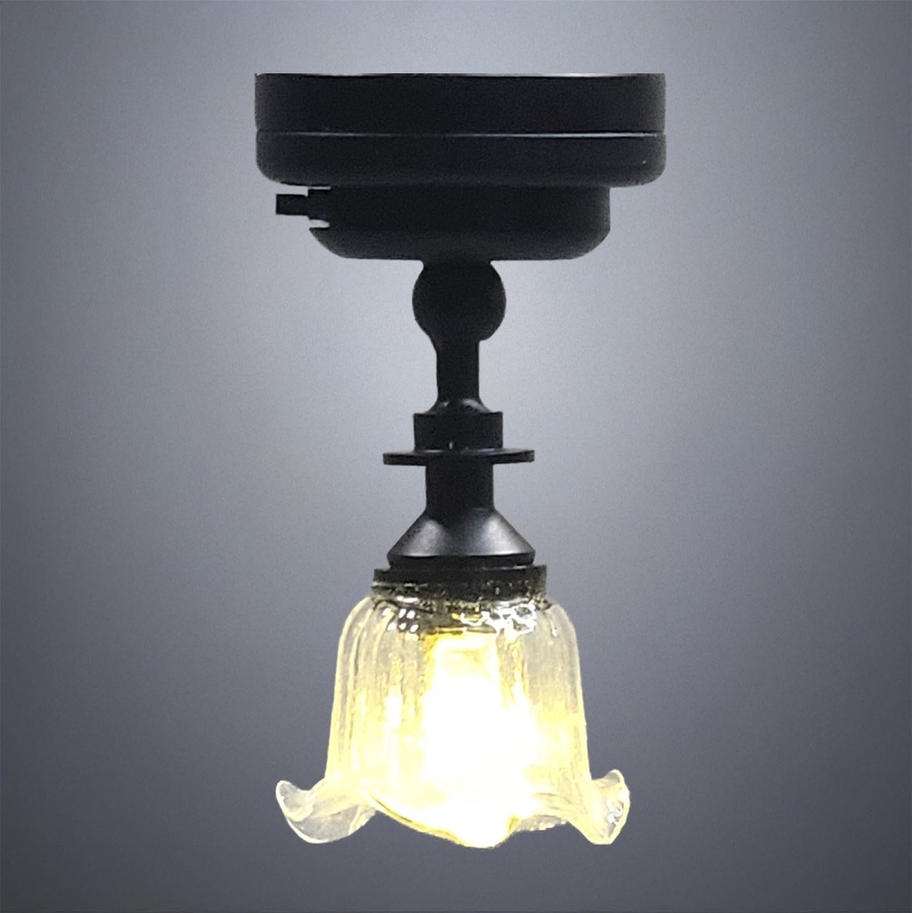 Black Ceiling Light with Single Tulip Glass Shade - Battery Operated LED