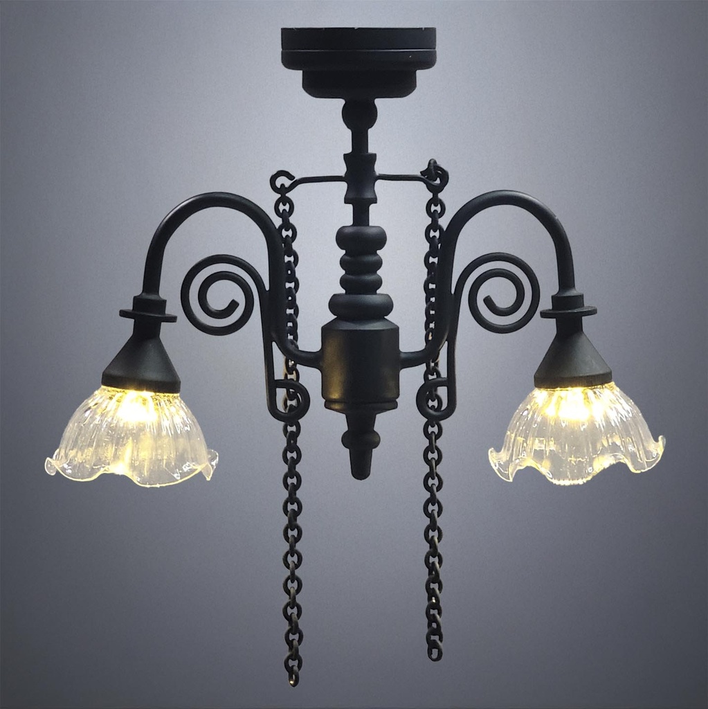 Black Miniature Chandelier for Elegant Dollhouse Rooms - Battery Operated LED