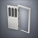 modern thin-frame Steepled Rutherford Window Door with fancy-profile frame and brass hardware, shown open in perspective view