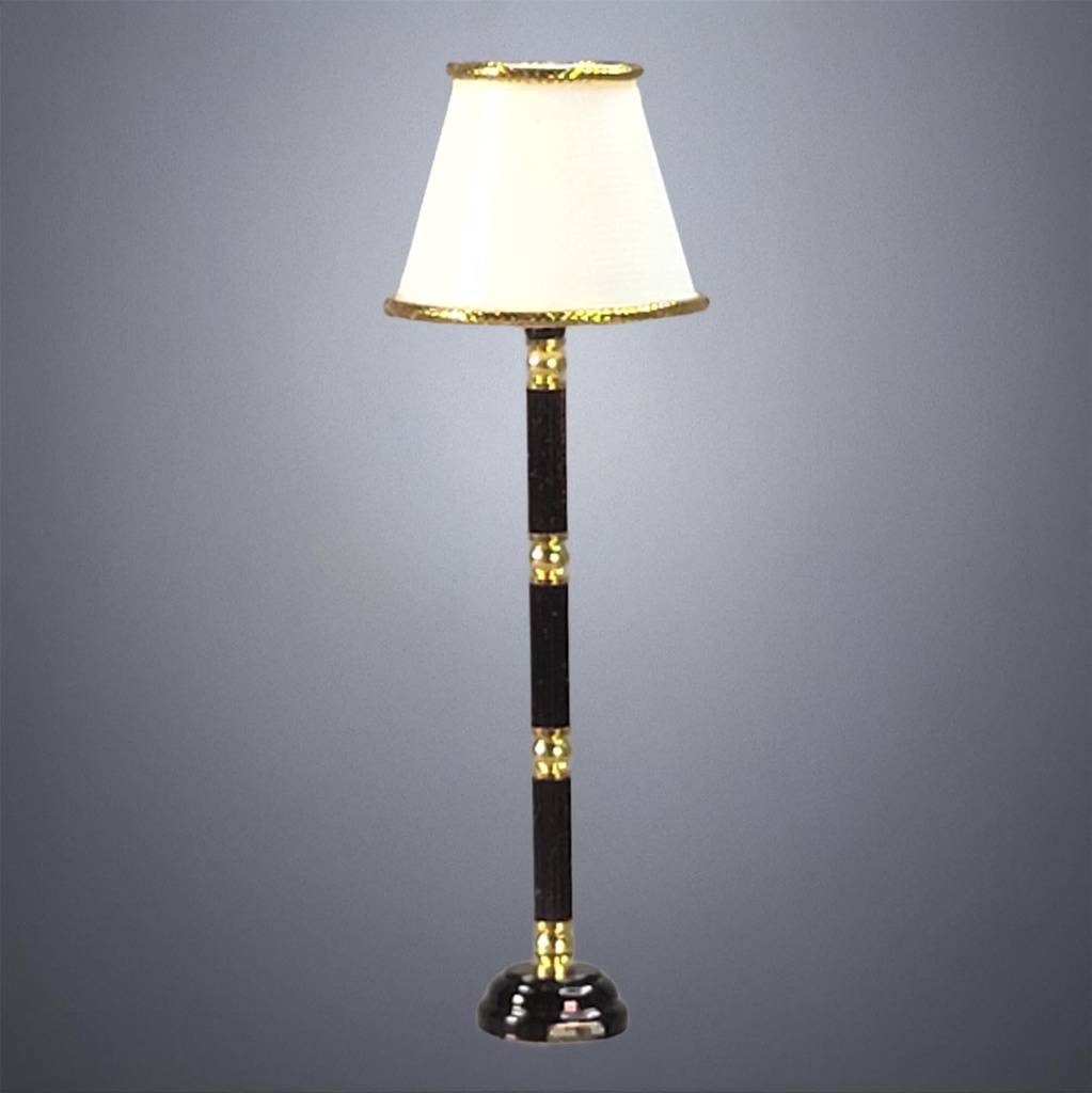 Black and Gold Floor Lamp with White and Gold Cone Shade - Battery Operated LED