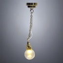Brass Ceiling Fixture for Miniatures with Hanging Chain Glass Globe - Battery Operated LED
