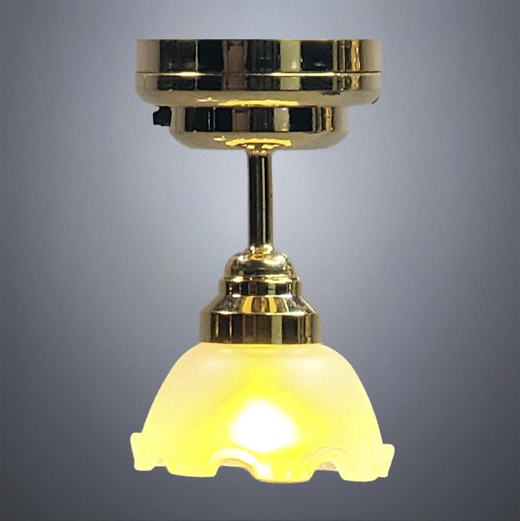 Brass Ceiling Light with Frosted Dome Flower Shade - Battery Operated LED