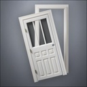 classic thick-frame Rutherford Window Door with fancy-profile frame and brass hardware, shown split open in front view