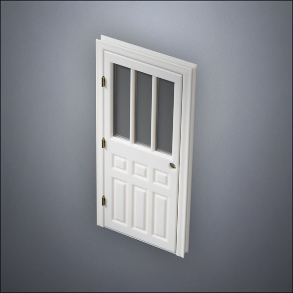 modern thin-frame Rutherford Window Door with fancy-profile frame and brass hardware, shown closed in perspective view