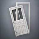 modern thin-frame Rutherford Window Door with fancy-profile frame and brass hardware, shown split open in front view