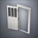 classic thick-frame Rounded Rutherford Window Door with fancy-profile frame and brass hardware, shown open in perspective view