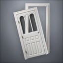 classic thick-frame Rounded Rutherford Window Door with fancy-profile frame and brass hardware, shown split open in front view