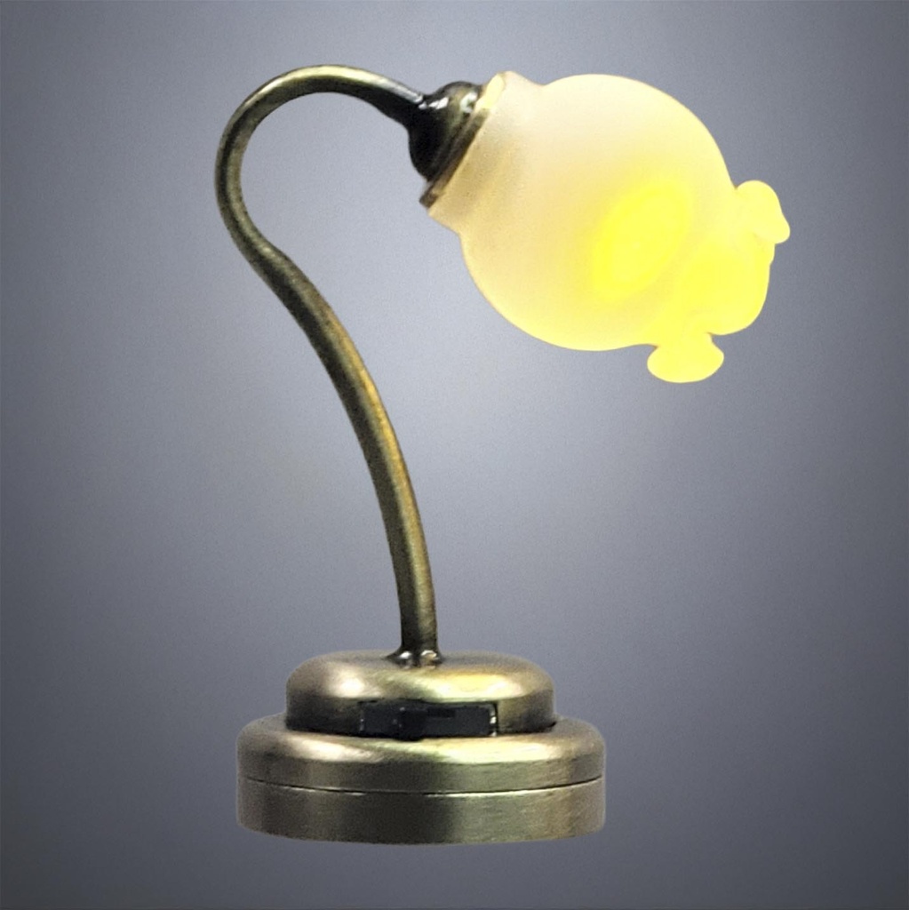 Bronze Gooseneck Miniature Table Lamp with LED Glow with Smoked Tulip Glass Shade - Battery Operated LED