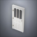 modern thin-frame Rounded Rutherford Window Door with fancy-profile frame and brass hardware, shown closed in perspective view