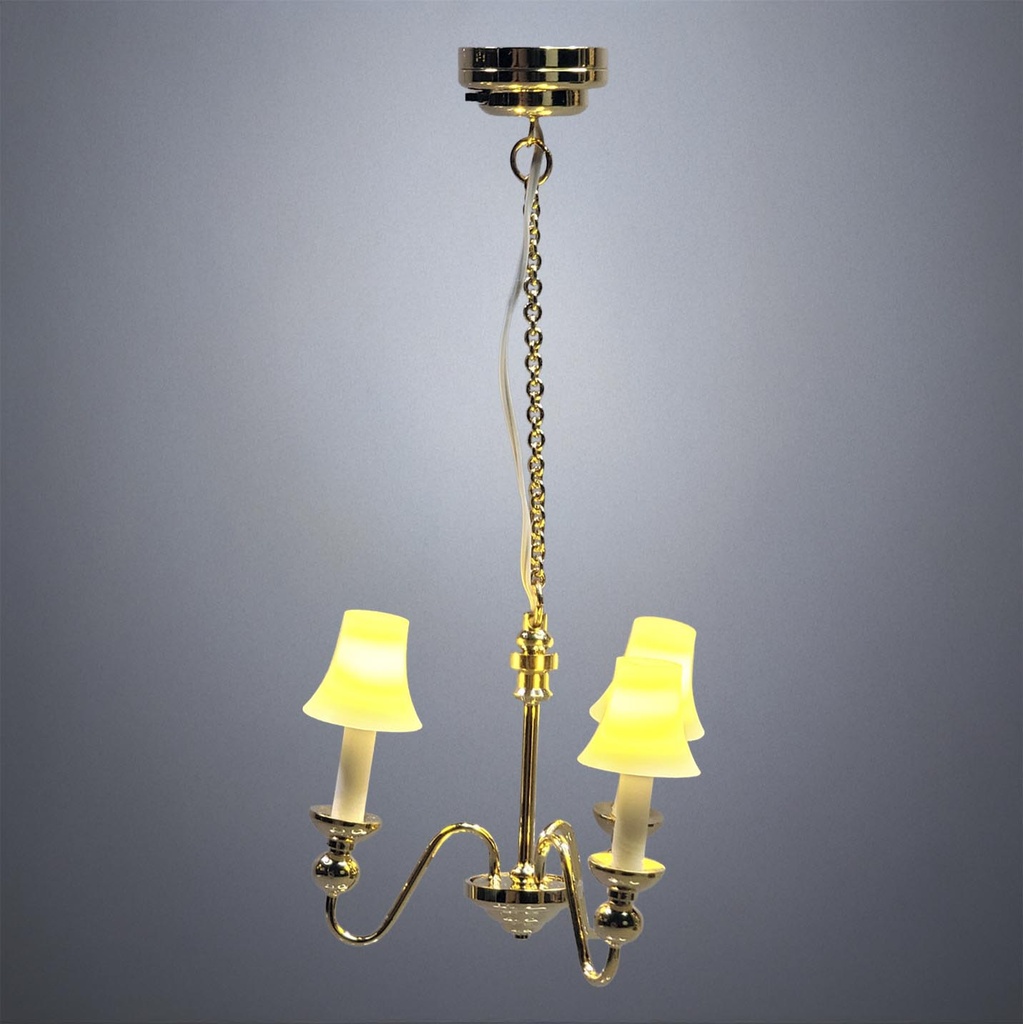 Ceiling Gold Light with Three Bell Shades - Battery Operated LED