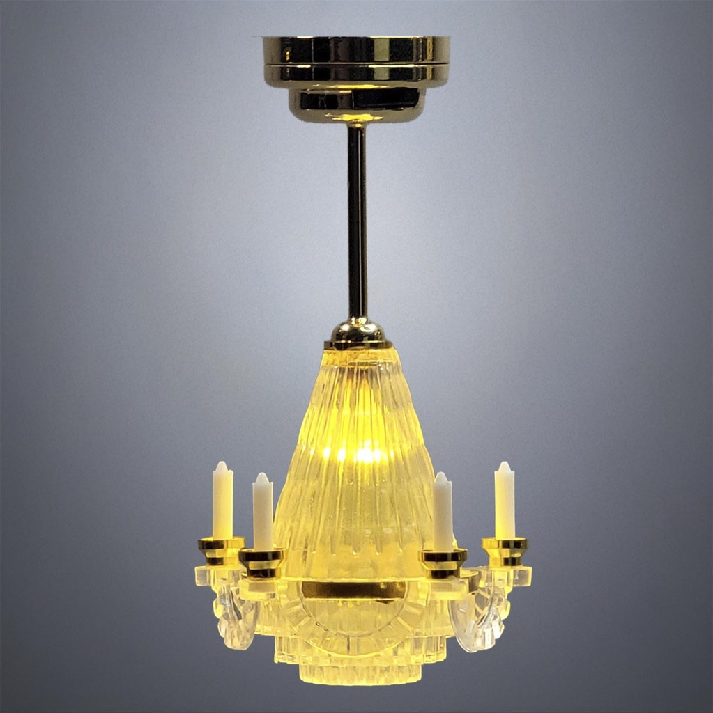 Chandelier with Crystals and Candles Over LED Bulbs - Battery Operated