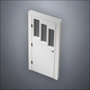 classic thick-frame Three Stepped Windows Door with fancy-profile frame and brass hardware, shown closed in perspective view