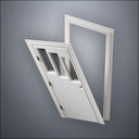 classic thick-frame Three Stepped Windows Door with fancy-profile frame and brass hardware, shown split open in perspective view