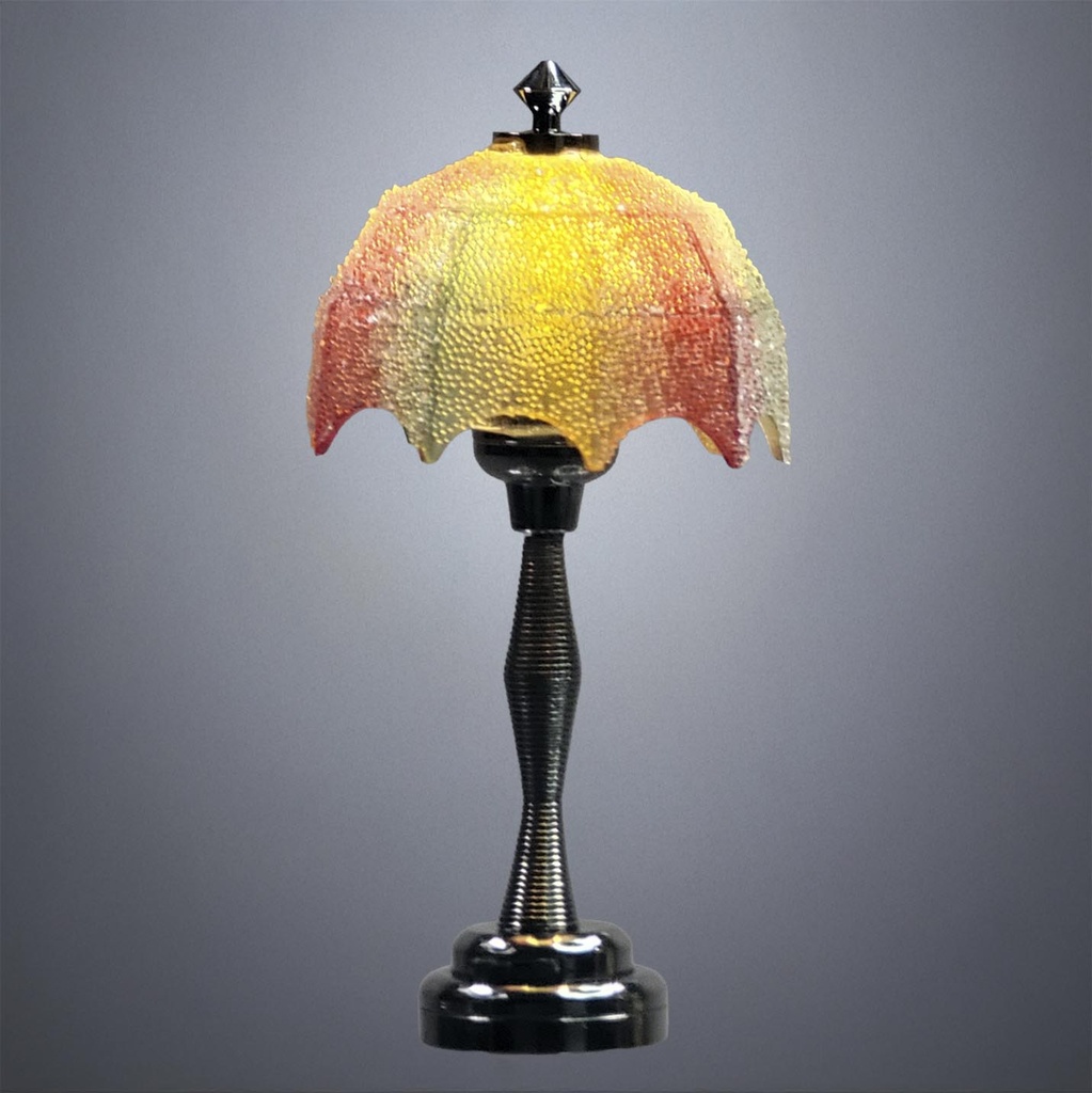 Gunmetal Coiled Miniature Table Lamp with LED Glow with Rainbow Sugar Shade - Battery Operated LED