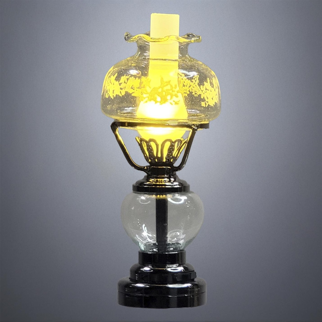 Gunmetal Gas Lamp with Etched Glass - Battery Operated LED