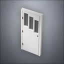 modern thin-frame Three Stepped Windows Door with fancy-profile frame and brass hardware, shown closed in perspective view
