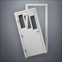 modern thin-frame Three Stepped Windows Door with fancy-profile frame and brass hardware, shown split open in front view