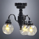 Gunmetal Overhead Ceiling Fixture for Miniatures with 3 Round Glass Bulbs - Battery Operated LED