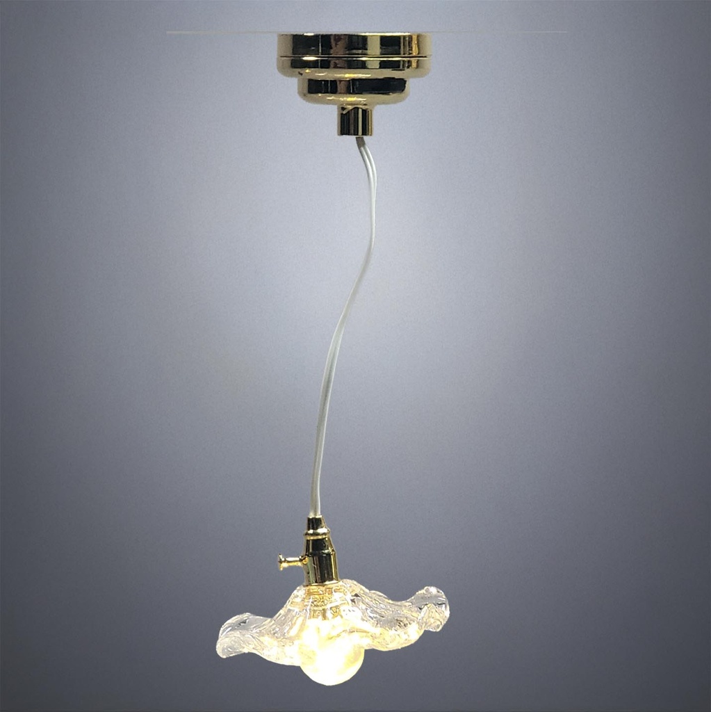 Hanging Ceiling Light with Clear Glass Flower Shade - Battery Operated LED