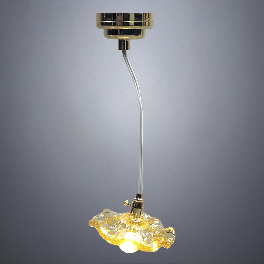 Hanging Ceiling Light with Orange Flower Shade - Battery Operated LED
