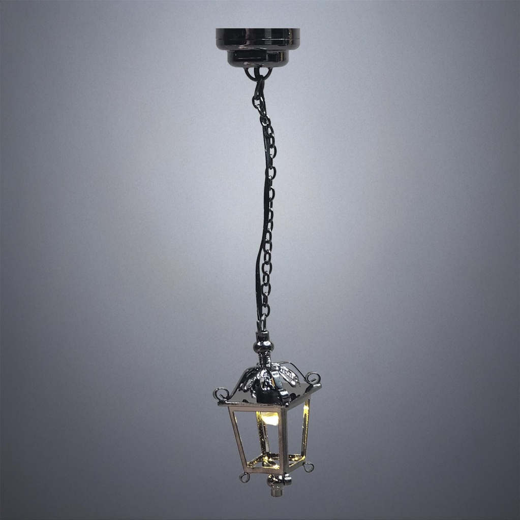 Hanging Square Lantern in Gunmetal Gray, No Glass - Battery Operated LED
