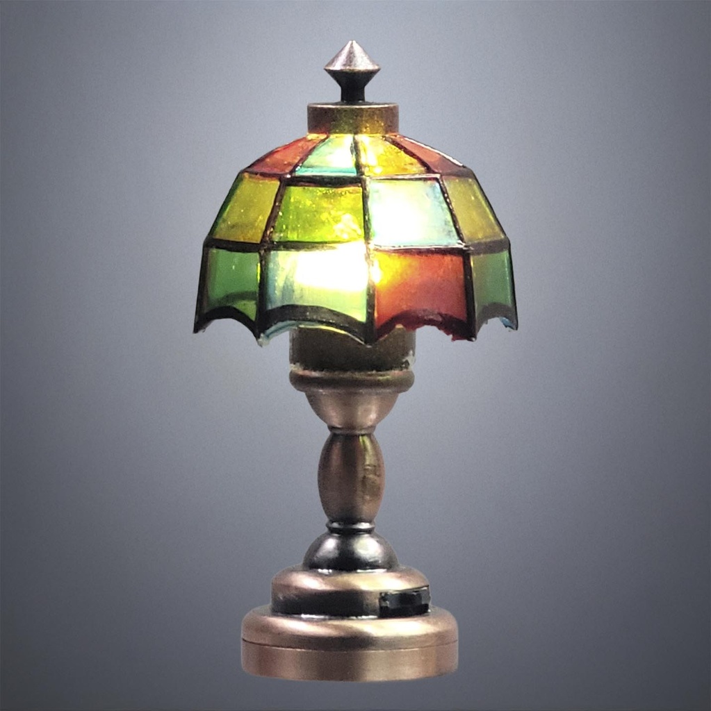 Rainbow Glass Tiffany Miniature Table Lamp with LED Glow - Battery Operated LED